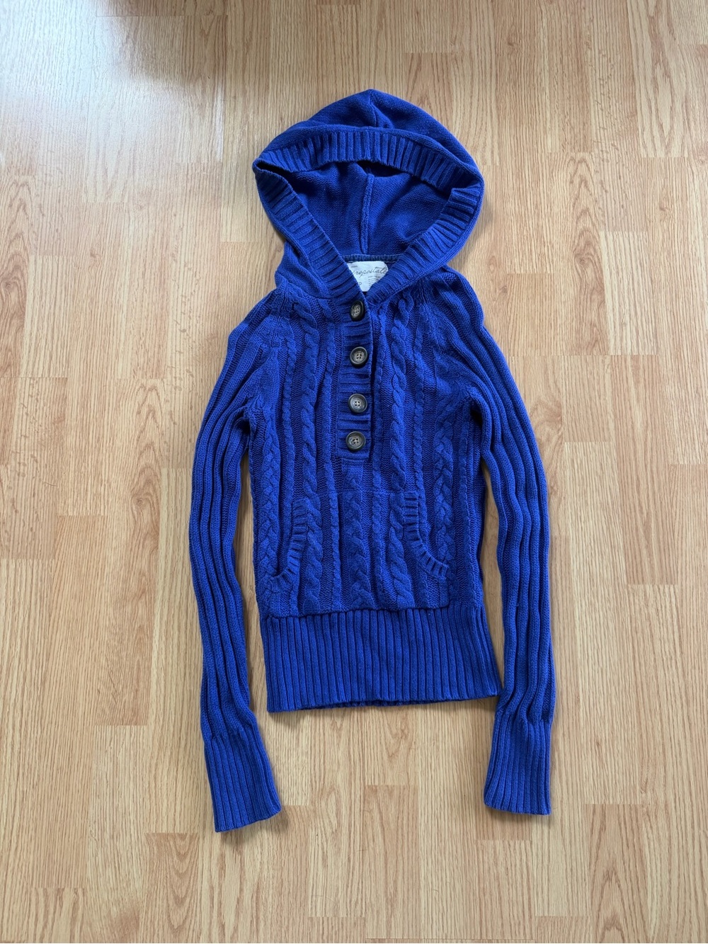 Vintage Y2K Aeropostale Cable Knit Hooded Sweater - Blue
